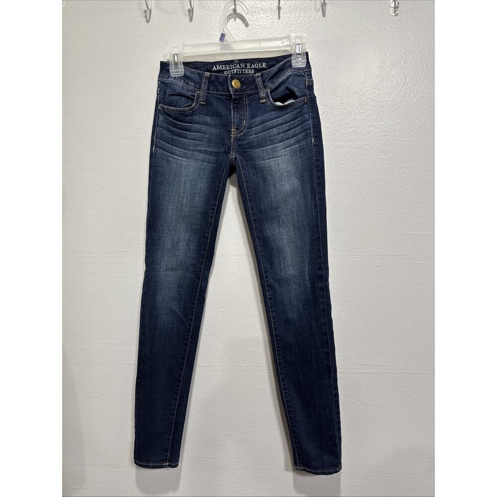 American Eagle Jegging Super Stretch Jeans Womens Size 00 Low Rise Blue Denim